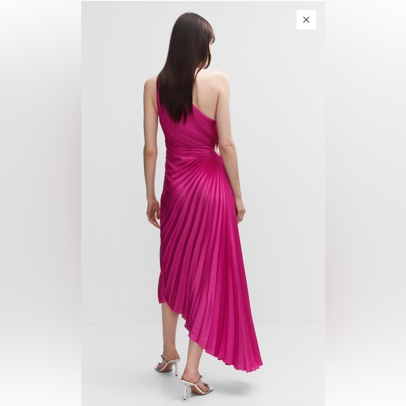 Mango New With Tags Fuchsia Asymmetrical Pleated  One Shoulder Strap Dress.SizeS - Picture 4 of 15